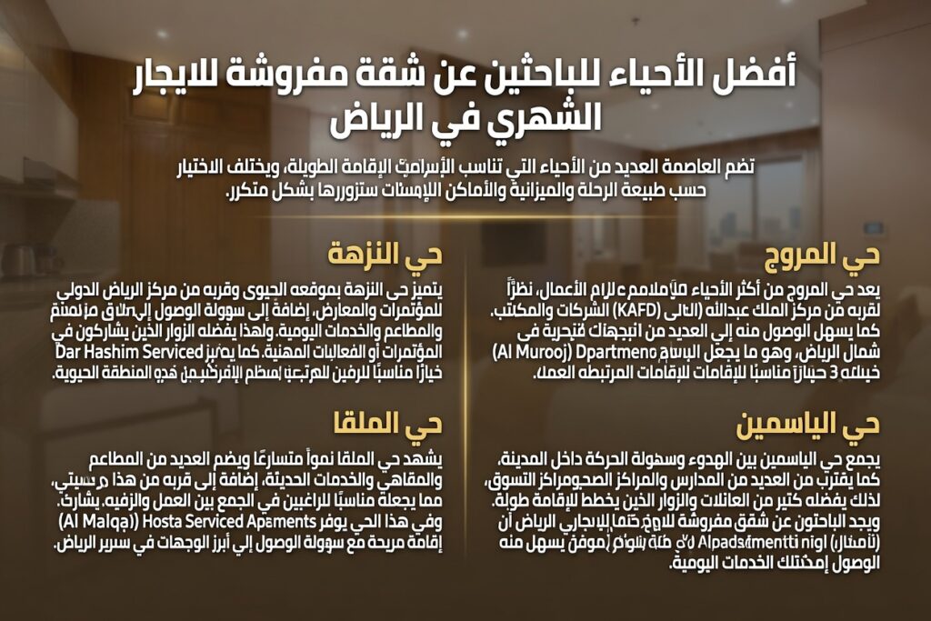 أفضل الأحياء للباحثين عن شقة مفروشة للايجار الشهري في الرياض