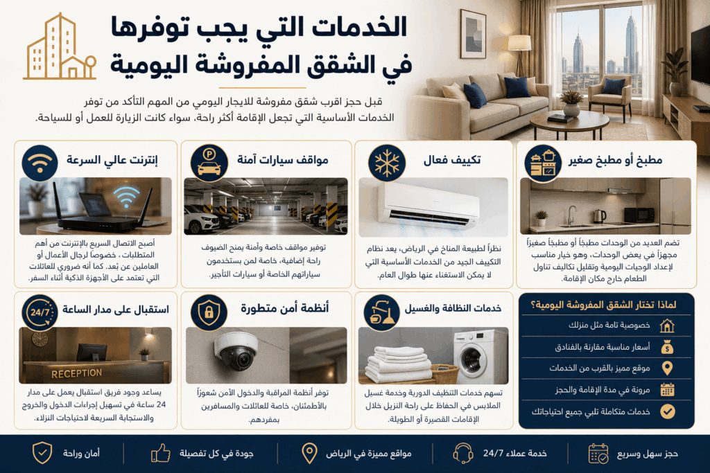 الخدمات التي يجب توفرها في الشقق المفروشة اليومية