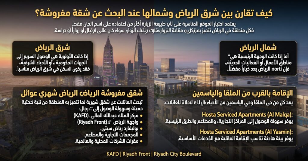 كيف تقارن بين شرق الرياض وشمالها عند البحث عن شقة مفروشة