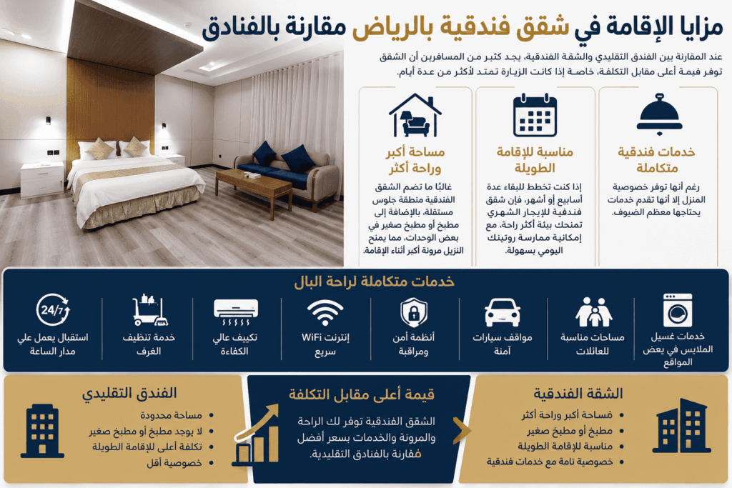 مزايا الإقامة في شقق فندقية بالرياض مقارنة بالفنادق